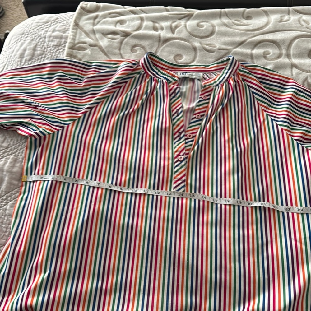 Rainbow striped blouse.